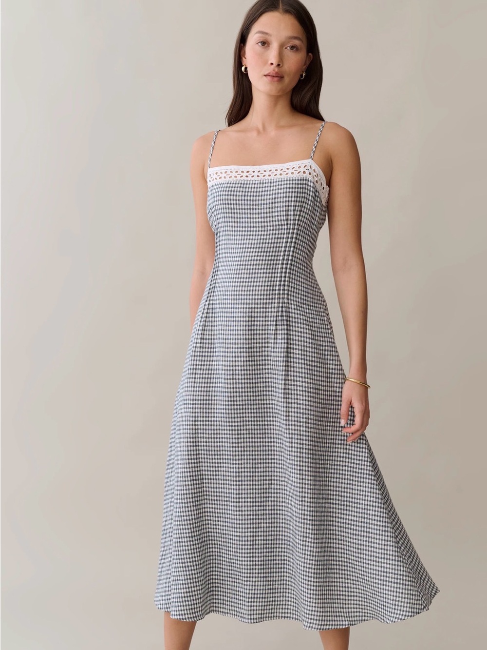 Few Moda O.P.T Tanya Linen Midi Dress Size 12 Teal Gingham Print A-Line Skirt